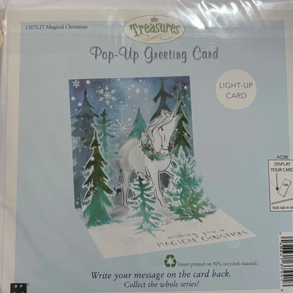 3 Christmas Winter Wreath Unicorn Pop Up Greeting Cards Holiday Mantel Snowflake